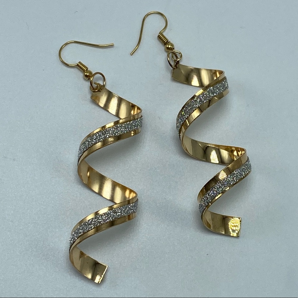 Glitter Gold Twist Spiral Dangle Earring